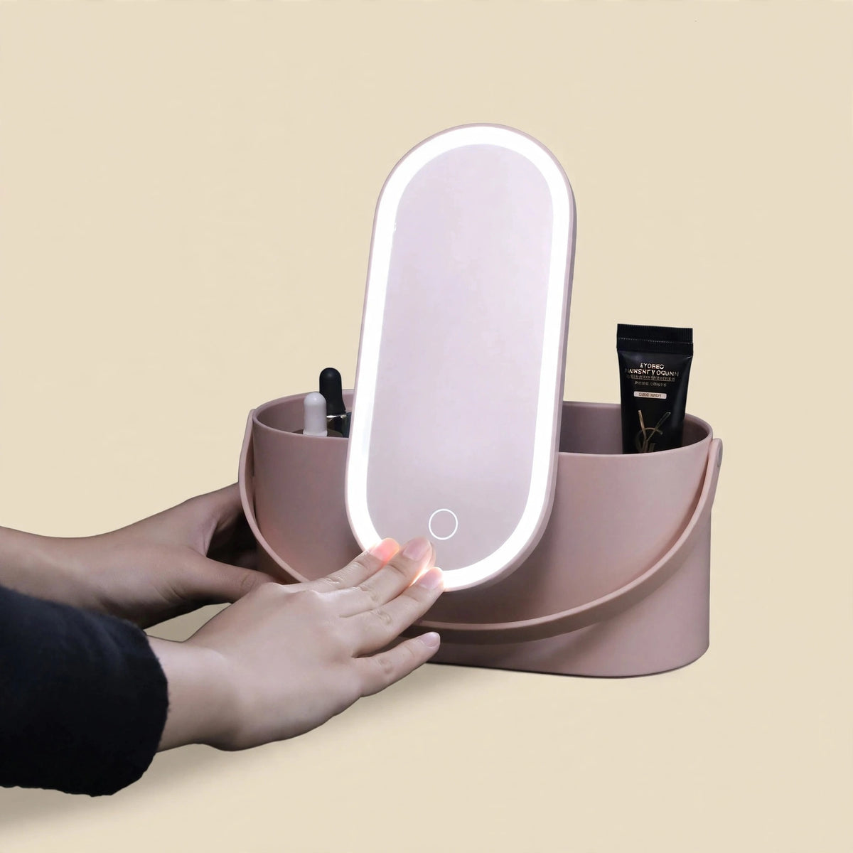 ORGANIZADOR DE MAQUILLAJE PORTÁTIL CON ESPEJO DE TOCADOR LED