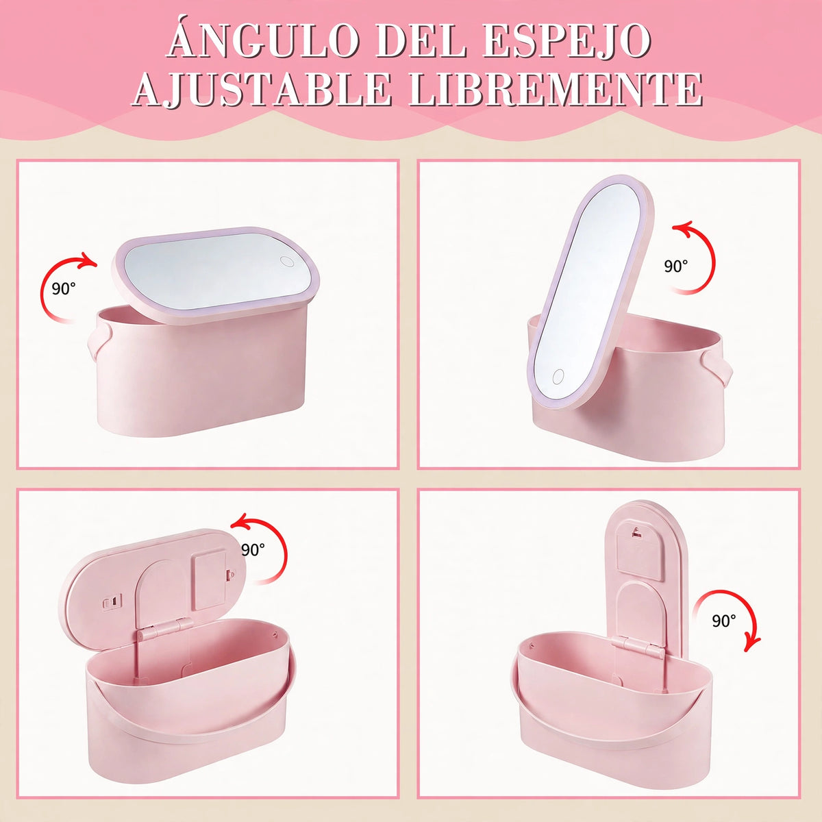 ORGANIZADOR DE MAQUILLAJE PORTÁTIL CON ESPEJO DE TOCADOR LED