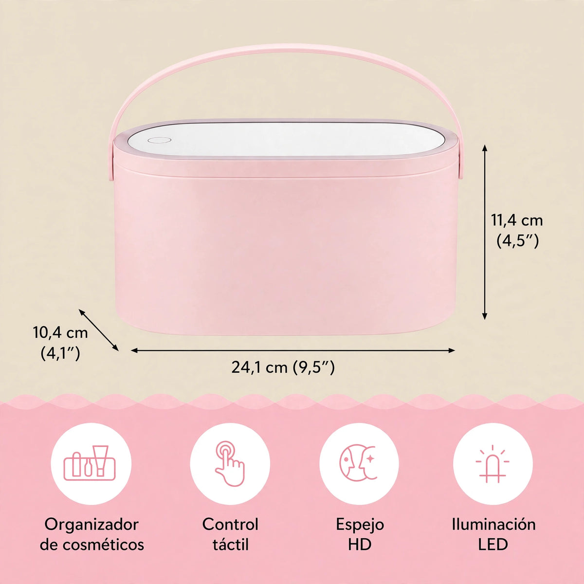 ORGANIZADOR DE MAQUILLAJE PORTÁTIL CON ESPEJO DE TOCADOR LED