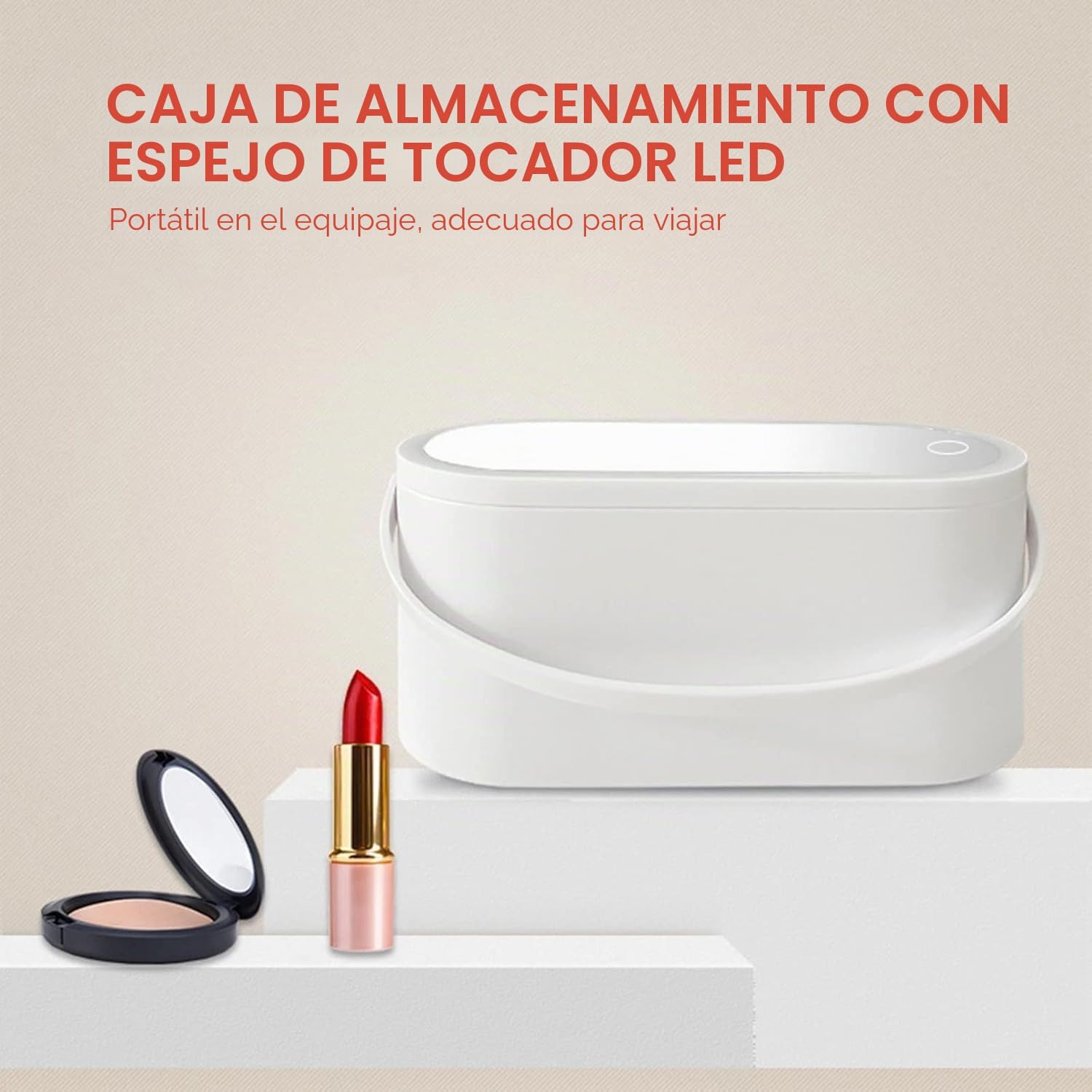 ORGANIZADOR DE MAQUILLAJE PORTÁTIL CON ESPEJO DE TOCADOR LED PARA CASA Y VIAJES